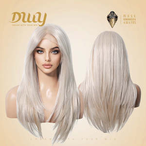 Perruque synthétique ondulée naturelle Chicago-DWY 136 avec dentelle transparente, mèches blondes arctiques - Product Image 3