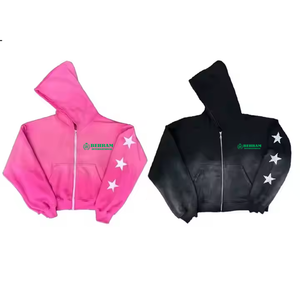 Sweat à capuche unisexe de qualité supérieure avec logo personnalisé sur le devant, fermeture éclair, effet délavé, coupe ajustée, 100% coton molletonné/éponge française - Product Image 6