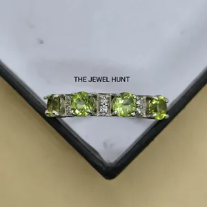 925 Sterling Silver Green Peridot 4mm Round Cut Stone Ring For Women Gemstone Jewelry Valentine's Ring Gifts For Daughter 2024