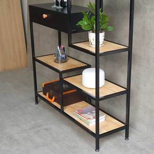 Standing Iron Frame Rubber Wood Decorative Shelf with <b>Drawers</b> for Living Room - Product Image 4