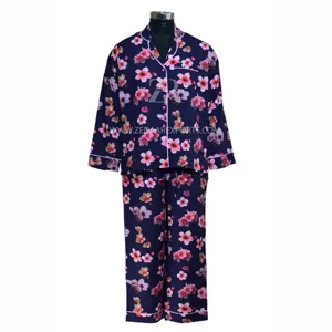 Roxo Floral Impresso PJS Conjuntos Para As Mulheres 100% Algodão Tecido Pijamas Soft Touch PJS Define Design Personalizado Feito Por Zed Aar Exportações