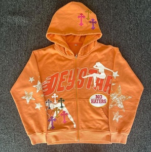 Sweat à capuche homme personnalisé, coupe ample, 450 g/m², impression numérique hiver, effet vieilli, délavé à l'acide, avec appliqué strass - Product Image 4