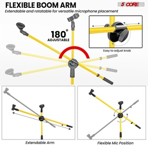 5 Core Microphone Stand Floor 2 Mic Clips Universal Height Adjustable <b>Tripod</b> Mic Stands w Boom Arm - Product Image 3