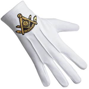 Past Master Blue Lodge California Regulación Guantes Algodón puro Emblema dorado 2025 Masonic Regalia Freemasons Guantes OEM con servicio - Product Image 4