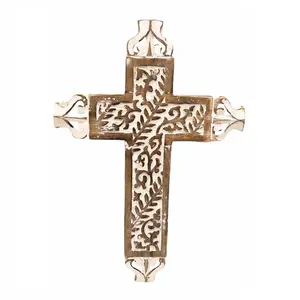 Di alta qualità personalizzato bianco distressed chiesa appeso a parete decorazione della casa lega di preghiera intagliata croce Odm grande croce di legno