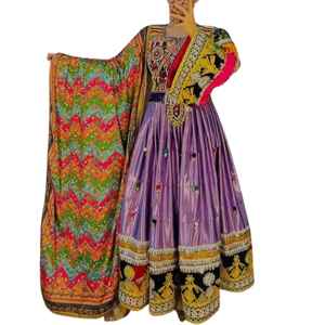 Vestido Largo Hecho a Mano por Mujeres Afganas Kuchi con Bordado de Hilos Coloridos y Finas Costuras en Tela de Chifón - Product Image 1