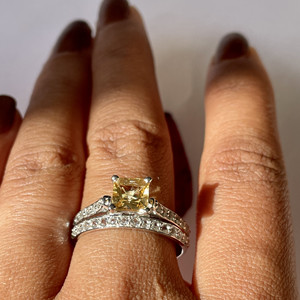 Handmade 925 Sterling Silver Shah Gems Engagement <b>Ring</b> for Women Natural <b>Citrine</b> and White Topaz Princess Cut IGI Certified - Product Image 3