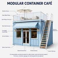 Cafetería Modular en Contenedor con Terraza en el Techo, Cafetería Portátil Prefabricada para Centros Comerciales y Parques, Proyectos Comerciales al Aire Libre