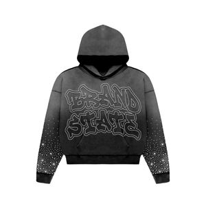 Sweat à capuche d'hiver pour homme, coupe classique, en molleton, avec strass, 100% coton mélangé, broderie intégrale, poids lourd, teinture numérique unie - Product Image 4