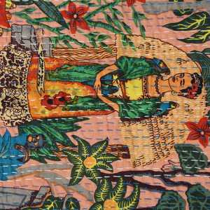 Manta Kantha hecha a mano, colcha acolchada de algodón orgánico, Reversible, Vintage, de gran tamaño, Gudari antiguo - Product Image 3