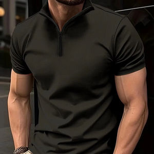 Polo d'été à rayures élastiques à manches courtes 2025 T-shirt d'affaires décontracté à fermeture éclair pour hommes Tops Streetwear Plus Size 4XL-M - Product Image 2