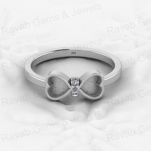 Bague Coquette en Argent Sterling 925 Plaqué Or 14 carats avec Monture Semi-Prête en Forme de Cœur 4mm et Nœud, Ornée de Zircons – Ravab Gems Jewels - Product Image 3