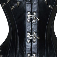 Corset en cuir noir gothique overbust avec décoration de pointes