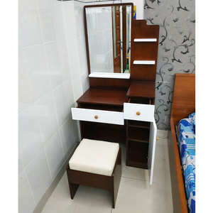 BTD68039 Reddish-Brown Rubberwood Dressing <b>Table</b> Set Modern European French Design Solid Wood MDF with <b>Mirror</b> Metal Features - Product Image 3