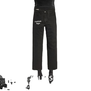 Pantalones Cargo de Mezclilla Rectos Negros de Moda para Hombre, Estilo High Street, con Logo Lavado de Alta Tecnología, Tallas Grandes 5, 100% Algodón Tejido - Product Image 4