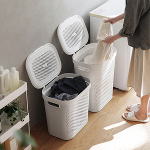 Nhựa mây mạnh mẽ giặt giỏ với bìa đồ chơi bẩn quần áo lưu trữ giỏ công suất lớn hộ gia đình giặt cản trở - Product Image 4