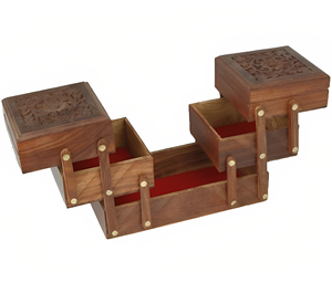 Boîte à épices en bois artisanale avec compartiments pliants Organisateur de masala multicouche pour le rangement de la cuisine et l'utilisation quotidienne - Product Image 2