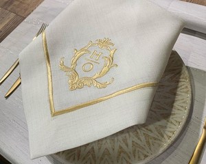 100% lin ourlet serviette à thé Fine Table à manger lin blanc brodé monogramme lin dîner serviettes tissu accessoires - Product Image 5