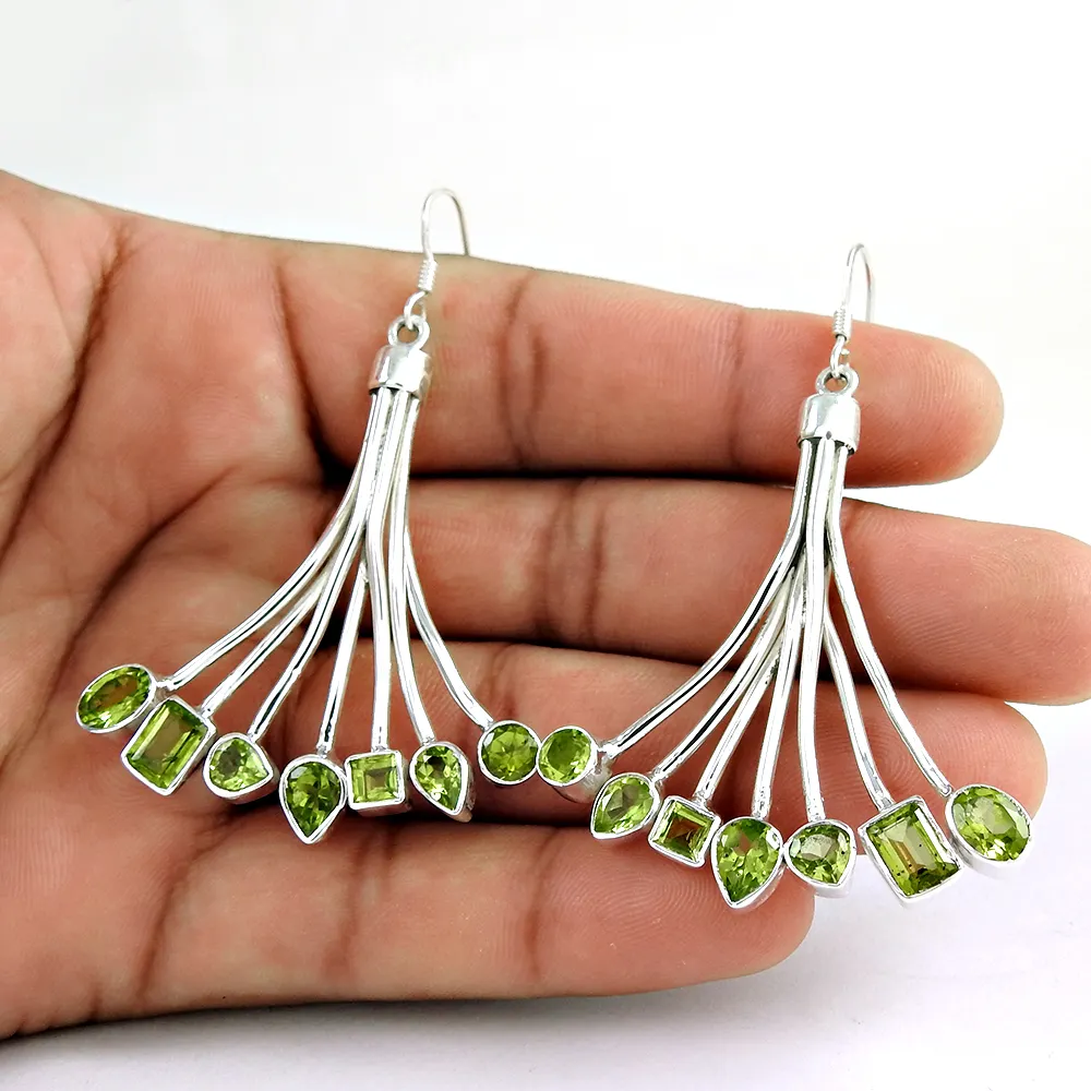 Unique Design Valentine's Day Gift For Her 925 Sterling Silver Natural Peridot Gemstone Classic Dangle Earrings Handmade jewelry