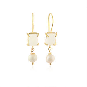 Pendientes de Moda para Mujer, Chapados en Oro de 18k, con Cabujón de Piedra Lunar Arcoíris Natural al por Mayor y Perla Redonda - Product Image 3