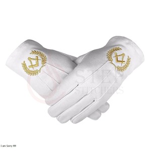 Gants en coton blancs avec logo brodé en forme de compas carré, taille XL, qualité supérieure - Product Image 2