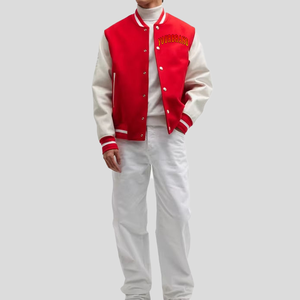 Vente en gros Streetwear Baseball rouge Vestes pour hommes Logo brodé personnalisé Vêtements d'équipe Hip Hop Varsity Jacket100 % Laine Letterman Manteau - Product Image 1