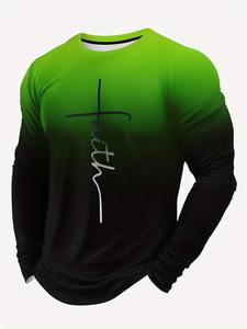T-shirt à manches longues surdimensionné pour homme d'automne avec impression 3D, bloc de couleur, logo Faith sur le devant, nouveau t-shirt en jersey fabriqué en polyester - Product Image 4