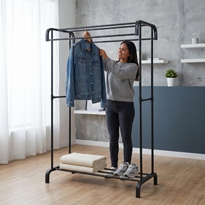 Porte-vêtements sur pied moderne noir en fer à double niveau, résistant, capacité 60 kg, 91x44x166 cm, pour salle de bain - Product Image 6