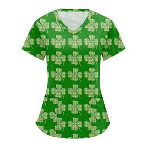 Uniforme d'infirmière contemporain pour femmes hauts St.patrick Day imprimé à manches courtes col en V infirmière gommage Blouse femmes festival série hauts - Product Image 6