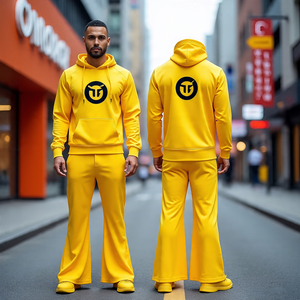 Venta al por mayor Fleece Hoodie & Flare Pants Chándal Set para hombres/oversize Hoodie and Baggy Pants Transpirable chándal - Product Image 6