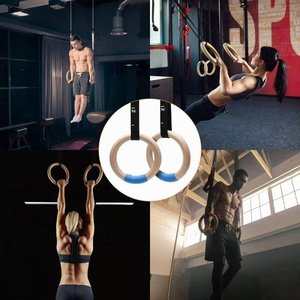 Wooden Gymnastics Rings Adjustable Suspension Trainer Non Slip Pull Up Rings Numbered <b>Straps</b> for Home Gym - Product Image 6