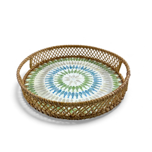 Plateau en nacre en gros avec bord en rotin pour servir les aliments, la présentation de table et la décoration de la maison en provenance du Vietnam - Product Image 1