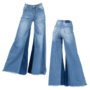 Pantalon évasé en denim lavé surdimensionné pour femmes taille haute Slim bleu jean respirant Vintage pantalons longs pour printemps été décontracté - Product Image 1