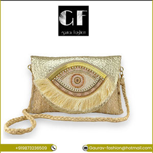 Bolso de mano de yute hecho a mano de la mejor calidad para mujer Material de paja de moda rebordear Shell borla Forro de algodón cremallera larga directa - Product Image 2