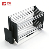 TIANYI Moderno Cesto Elevatório de 2 Níveis para Armário Superior de Cozinha, em Aço Cromado, Organizador de Armazenamento