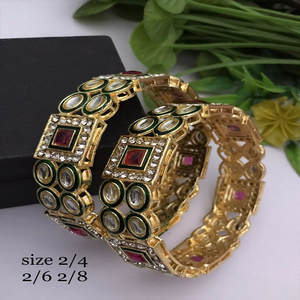 Bracelets Kundan Meenakari plaqués or de haute qualité pour femmes, bijoux indiens traditionnels, détails en émail complexes et travail de pierres - Product Image 6