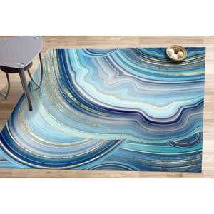 Tapis abstrait en marbre bleu : design moderne à l'encre d'alcool, avec poils doux - Product Image 4