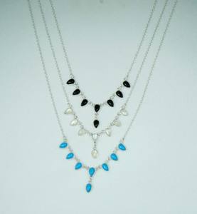 Collar Gargantilla de Plata de Ley 925 para Mujer con Cadena de Eslabones, Colgante de Piedra de la Suerte y Engaste de Bisel en Forma de Pera - Product Image 2