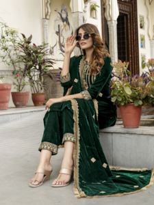 Conjunto de Salwar Étnico de Terciopelo Bordado para Mujer Trendmalls, para Fiestas, Materiales Reciclados, Protección Solar, Absorbe la Humedad - Product Image 3