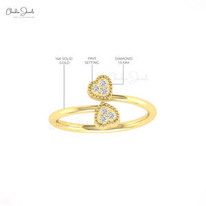 Produit personnalisé 2024 Bague double cœur en or massif 14 carats 1.50 MM Diamant blanc taille ronde Bague délicate pour revente en gros - Product Image 4