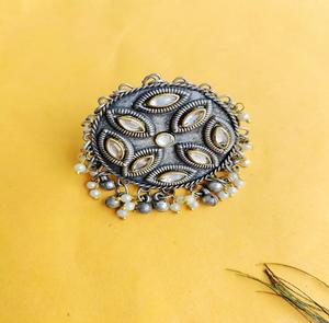 Unparalleled Oxidised Silver <b>Statement</b> Mirror Fashion <b>Rings</b> Women's Stylish Accessory Silver Plated Odisha's GONASIKA Made India - Product Image 1