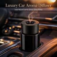 Diffuseur d'arômes de luxe pour voiture, couvercle en bois naturel massif, flacon en verre brillant, réutilisable, parfum longue durée pour voiture et maison
