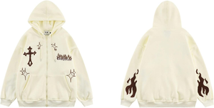 Sudadera Unisex Estética Y2K Gótica con Estampado Gráfico de Cruz de Fuego, Ropa Urbana Bordada, Talla Grande para Invierno, Hecha de Poliéster/Algodón - Product Image 6