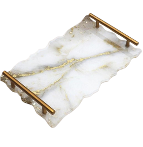 Standard Quality <b>Snacks</b> Serving <b>Tray</b> Rectangular Shape Decorative <b>Trays</b> with Gold Finished Handle Stylish Home Decor - Product Image 1