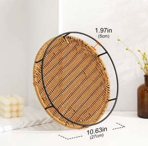 Plateau de service alimentaire en rotin à poignées en fer vintage Design tendance fait à la main Plateau de nourriture en rotin de grande taille de la plus haute qualité - Product Image 4