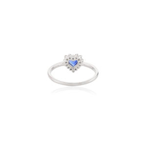 Venta caliente Anillo de propuesta en forma de corazón de moda Zafiro azul Diamante Halo 100% Natural 14K Oro blanco sólido para fiestas románticas - Product Image 3