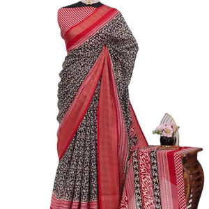 สร้างขึ้นเพื่อความร่วมสมัยส่าหรีผ้าลินินนี้มีลายบล็อกแบบเรียบง่ายอุดมคติแฟชั่นที่ยั่งยืนสำหรับนักช้อปในเมือง - Product Image 1