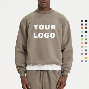 Vente en gros recadrée ras du cou pull blanc poids lourd 100% coton sweats à capuche Logo personnalisé col rond surdimensionné basiques sweats hommes - Product Image 1