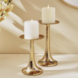 Luxury <b>Gold</b>-Finished Hammered Brass <b>Pillar</b> <b>Candle</b> Holder for Home Christmas Wedding Tabletop Decoration - Product Image 1