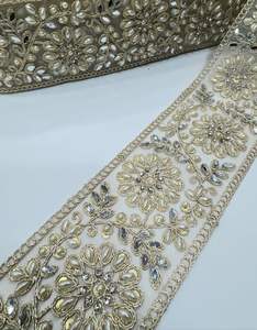 custom made with dew drop shaped pearls machine embroidered <b>laces</b> in various designs and colours for wedding dresses - Product Image 4